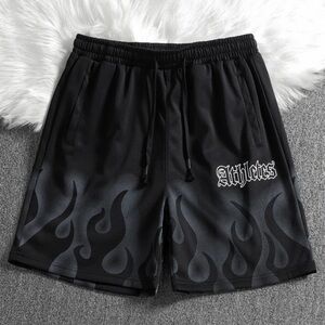 Men's Fire Letter Printed Shorts With Drawstring Waist Pattern ATHLETES- SMALL